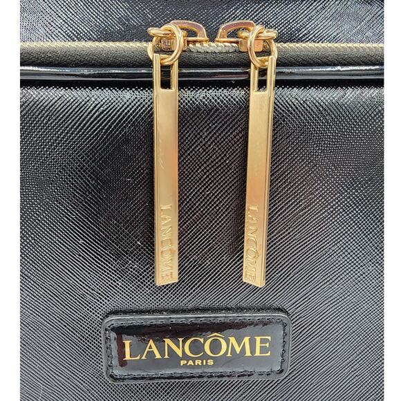 Lancome Paris Black & Gold Square Zip Around Cosmetic Bag Travel Case w/ Handle - Picture 2 of 10
